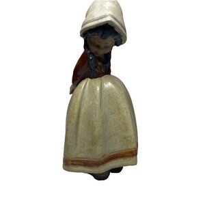 Lladro Lonely Statue Figurine Splits Bonnet Dress Braids Gres Finish 8.25" 1978